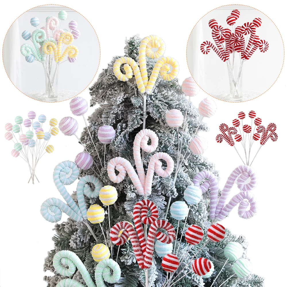 

1Pc Christmas Ornament Red White Macaron Wool Candy Roll Twisted Twig Branche Xmas Tree Vase Cutting Navidad New Year Home Decor