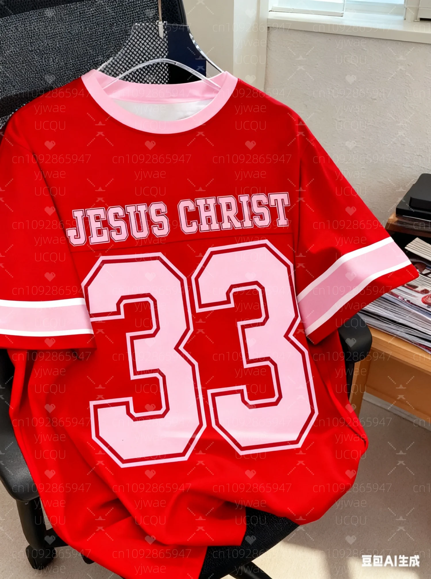 2025年夏 イエス・キリスト No.33 女性用 ナンバー79 プリント 軽量 通気性 Oネック 半袖Tシャツ レディースTシャツ ジャージー