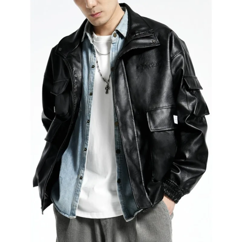 

Рабочая куртка мужская свободная с воротником-стойкой мотоциклетный повседневный универсальный однотонный топ