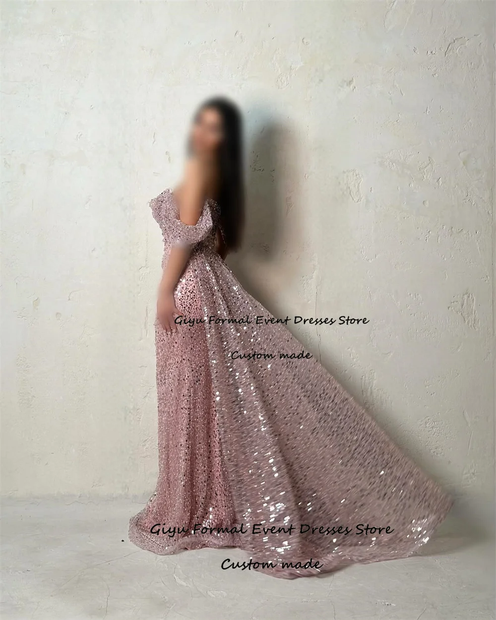 Giyu Exquisite Beading Evening Gown Dress Shining Off the Shoulder Wedding Party Dress Pink Sukienka Wieczorowa Luksusowa