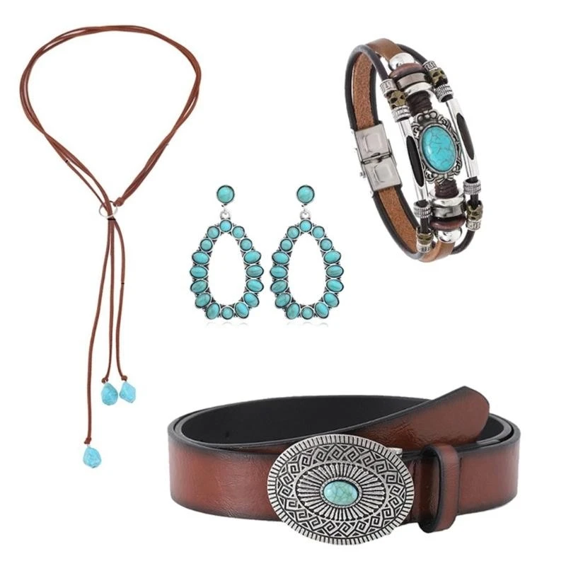 レトロエスニックロングネックレスターコイズアクセント女性タッセルネックレスファッション愛好家-y166