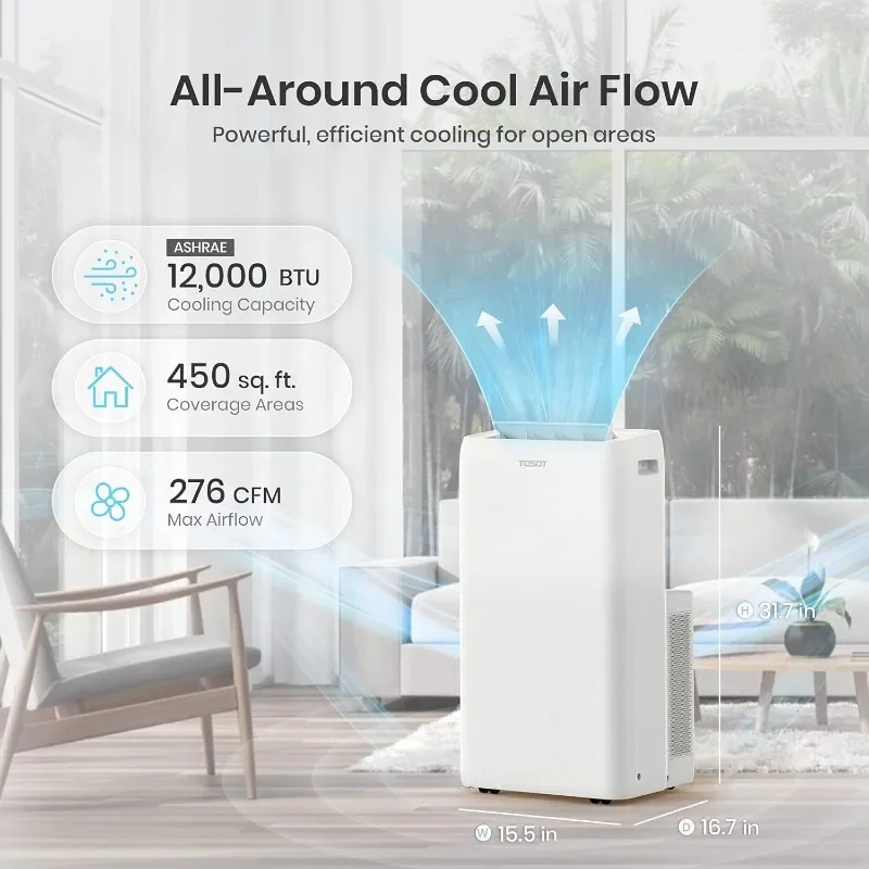 TOSOT เครื่องปรับอากาศพกพา12,000 BTU aolis Series-AC Unit พร้อมฟังก์ชั่นการแกว่งรีโมทคอนโทรล3-in-1พัดลมสีขาว