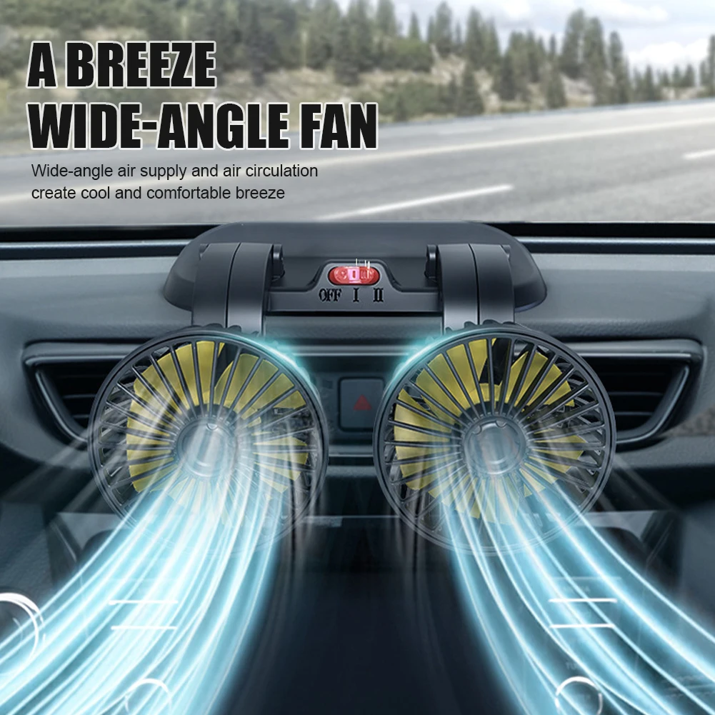 Double Head Car Fan 5V/12V/24V Multi-Angle Rotatable Truck Strong Wind Car Cooling System Color Box Fan Accessories Summer