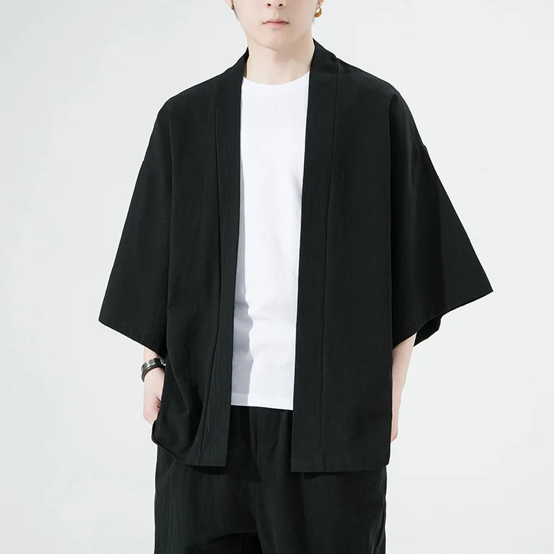 New Japanese Men's Cardigan Kimono Traditional Japanese Samurai Streetwear Yukata Men's Shirt Loose Sun Protection Shirt