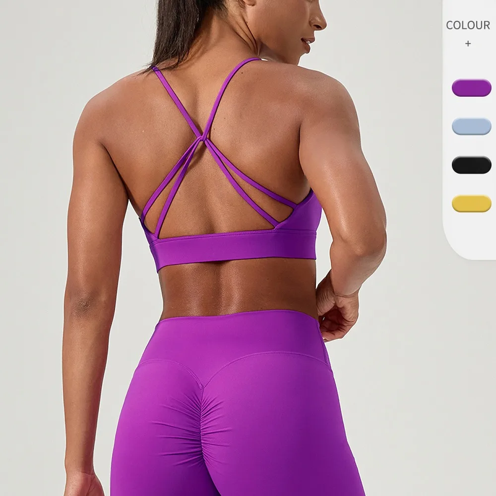 女性のセクシーなヨガブラクロスストラップ通気性フィットネススポーツブラランニングフィットネスワークアウトスポーツブラジムトレーニングブラ