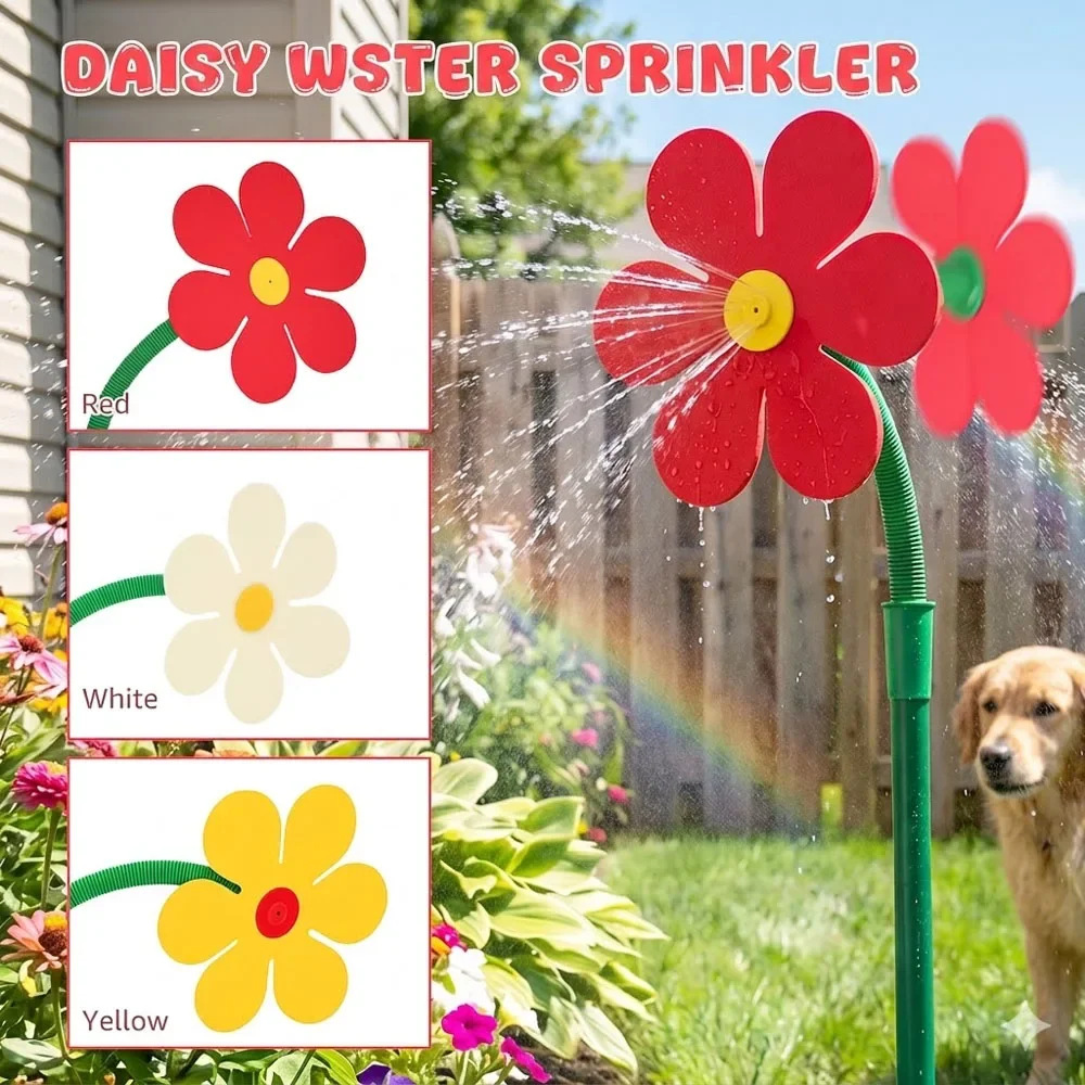 Daisy Outdoor Water Sprinkler 109cm Sunflower Shape Lawn Sprinkler with Double Nail Base Funny Garden Accessory for 3/4 in Hoses