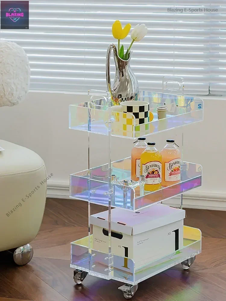 Acrylic Living Room Furniture,Sofa Side Coffee Table,Transparent, Colorful Mobile Tea Tables,Trolley Storage Cabinet,Customized