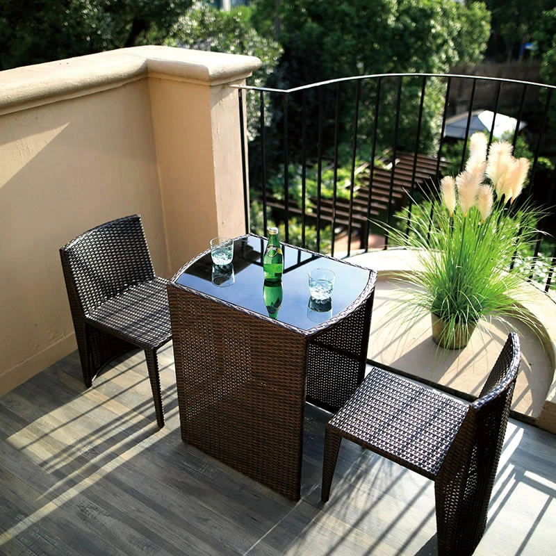 Three-piece Balcony Tea Set: One Table and Two Rattan-style Chairs Suitable for Outdoor Patios, Gardens Terraces Durable Metal
