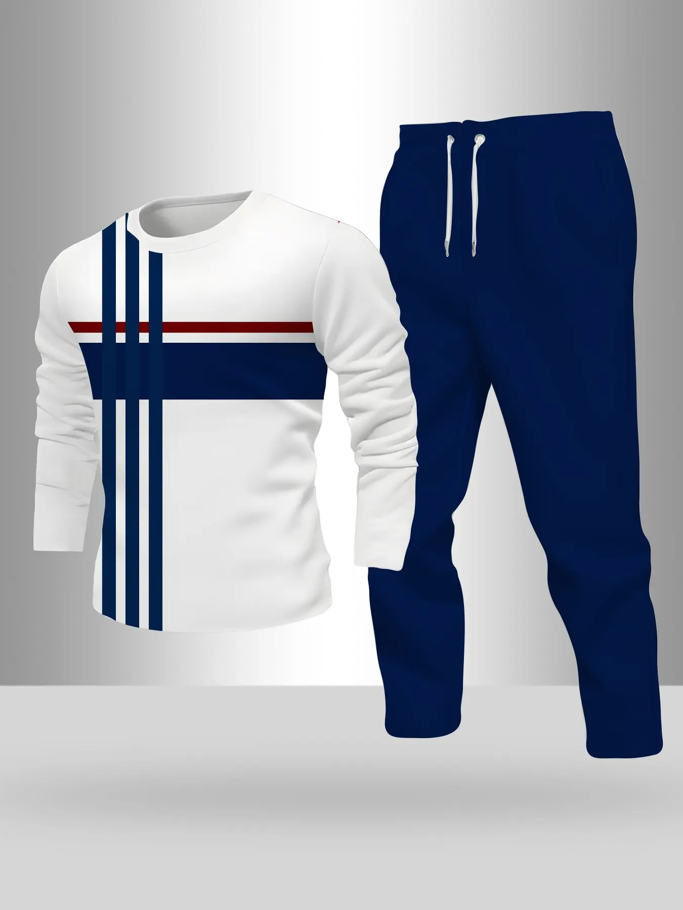 2-piece set, European and American men's fashionable sports long-sleeved top and long pants set