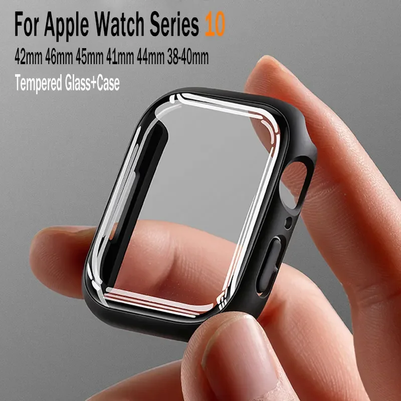 Vidro Temperado e Tampa para Apple Watch, Matte, Hard PC Bumper, Screen Protector Case, Série iWatch 10, 42mm, 46mm, Acessórios, 41mm, 46mm