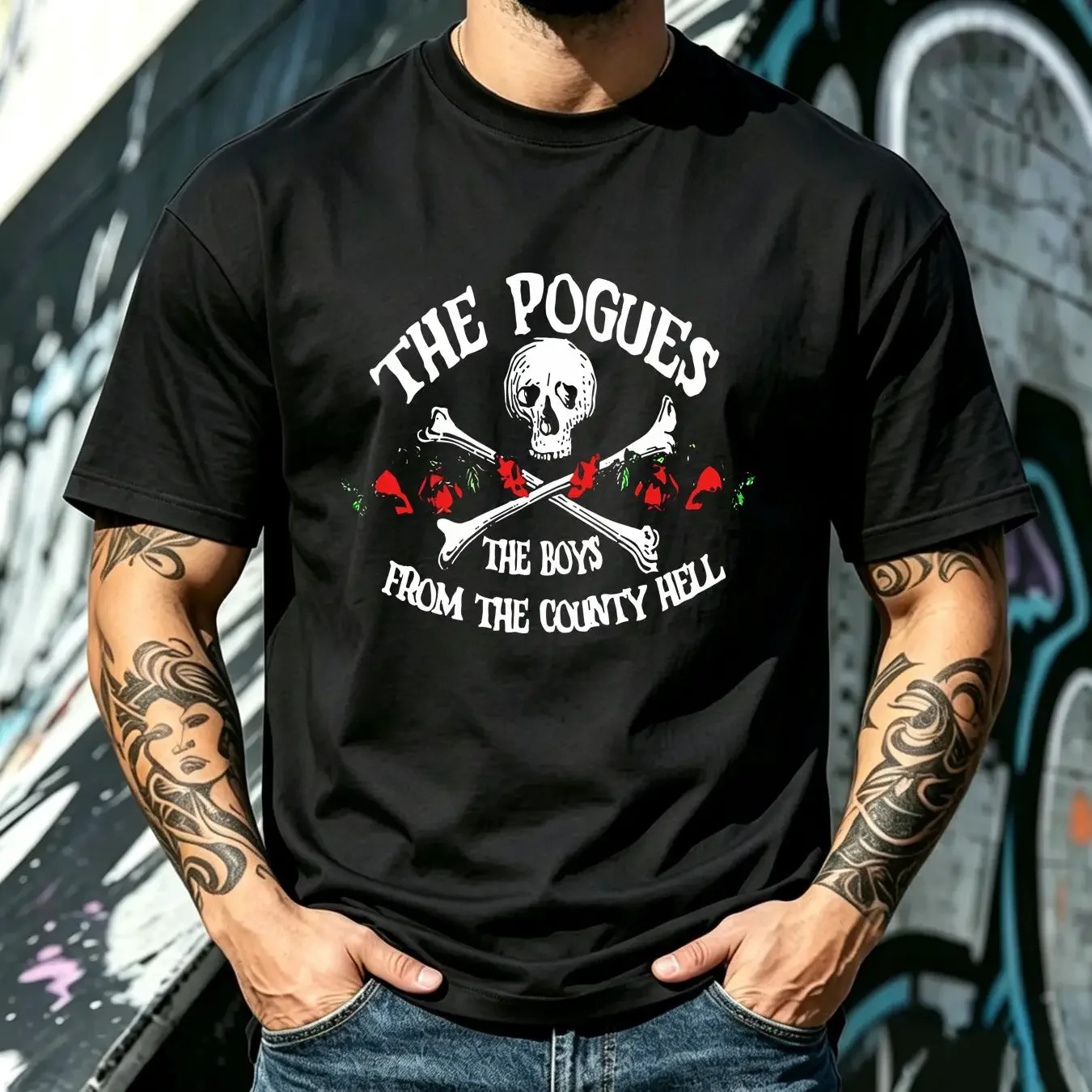 washed T Shirt the county hell Pogues boys from Black All size NG1851 long sleeves vintage Washed Top For Everyday Wear