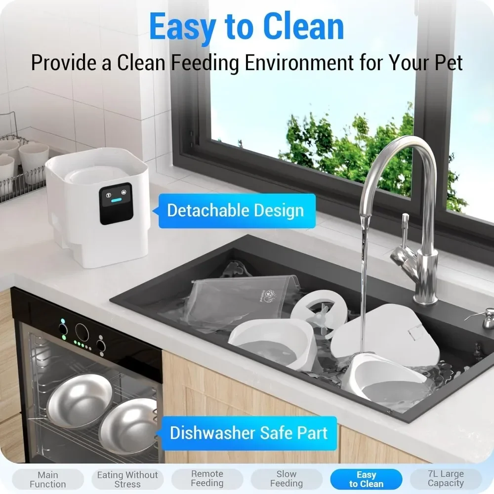 

Automatic Cat Feeder with Slow Feed: 5G WiFi Automatic Dog Feeder Food Storage, Cat Food Dispenser, Detachable for Easy Cleaning