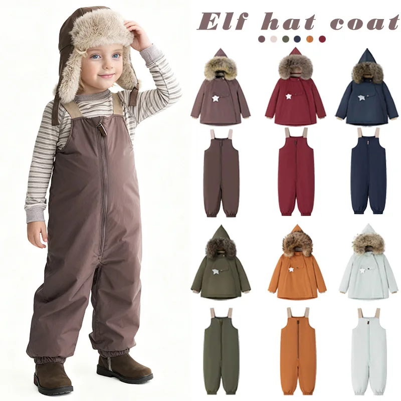 

Европейское и американское детское пальто 25, шапка эльфа для мальчиков, хлопковое пальто, детский морозостойкий зимний комбинезон, цельный детский лыжный костюм