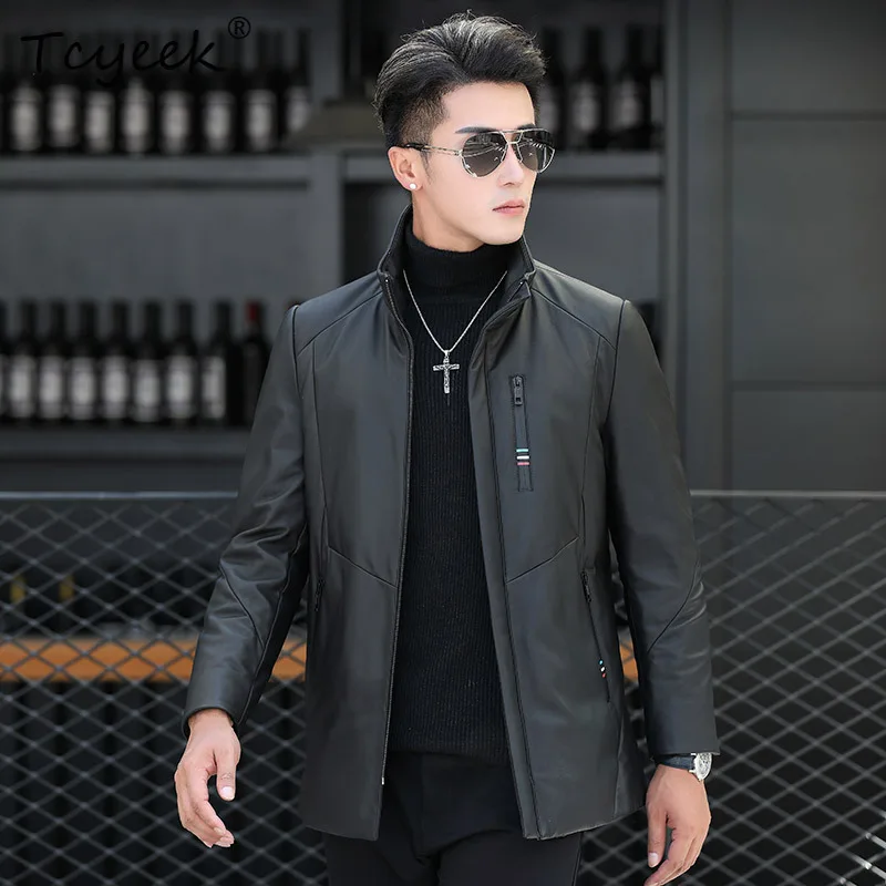 

Tcyeek Genuine Leather Down Jacket Men 2025 Warm Winter Clothes Mid-length Down Coat Real Sheepskin Mens Coats Casaco Masculino