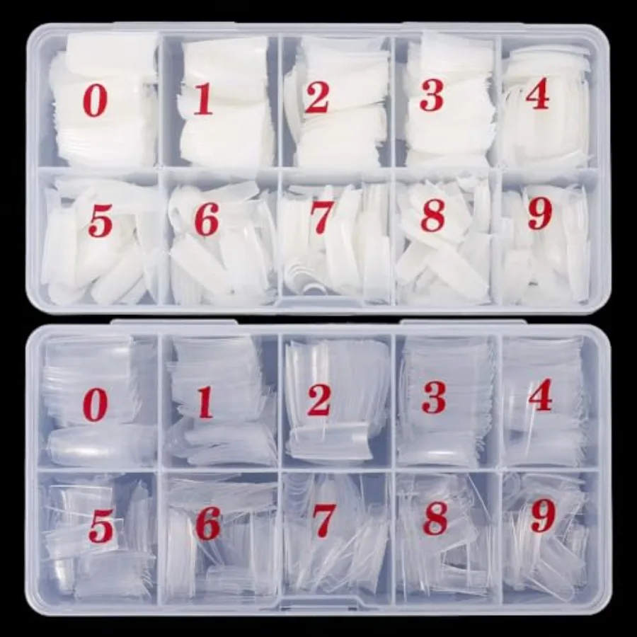 

1000 Piece Professional Acrylic Nail Tips Set, Clear and Natural Half Cover French Tips, 10 Sizes with Storage Box for Nail Art