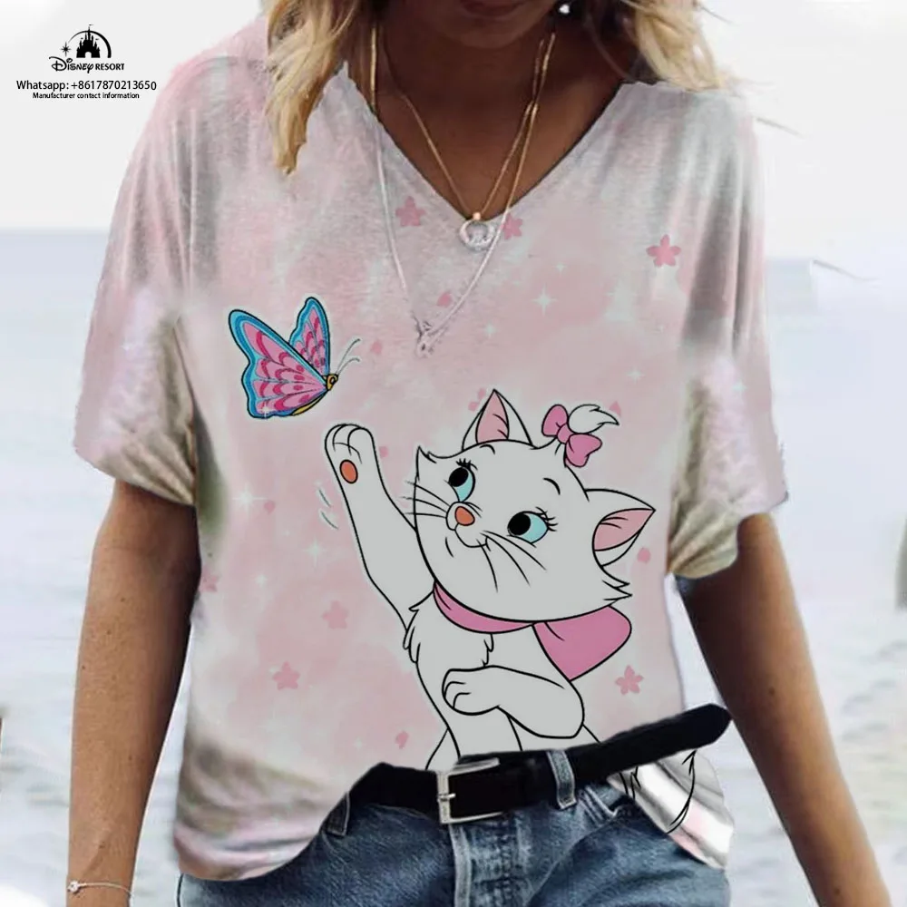 2024 estate Cute Mary Cat nuove donne Harajuku Style Anime Print Top t-shirt t-shirt manica corta da donna