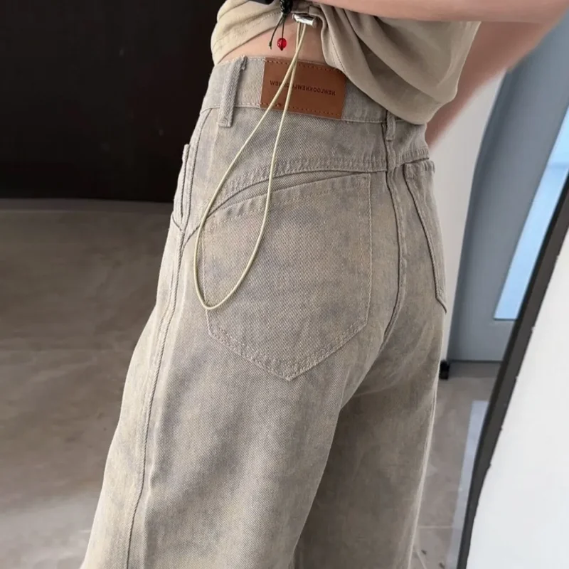 กางเกงยีนส์ทรงตรงขากว้างเอวสูงสไตล์เรโทรสำหรับผู้หญิง ลายพิมพ์ไท-ได ดีไซน์เฉพาะตัว ยาวคลุมเท้า เหมาะสำหรับฤดูใบไม้ผลิและฤดูใบไม้ร่วง