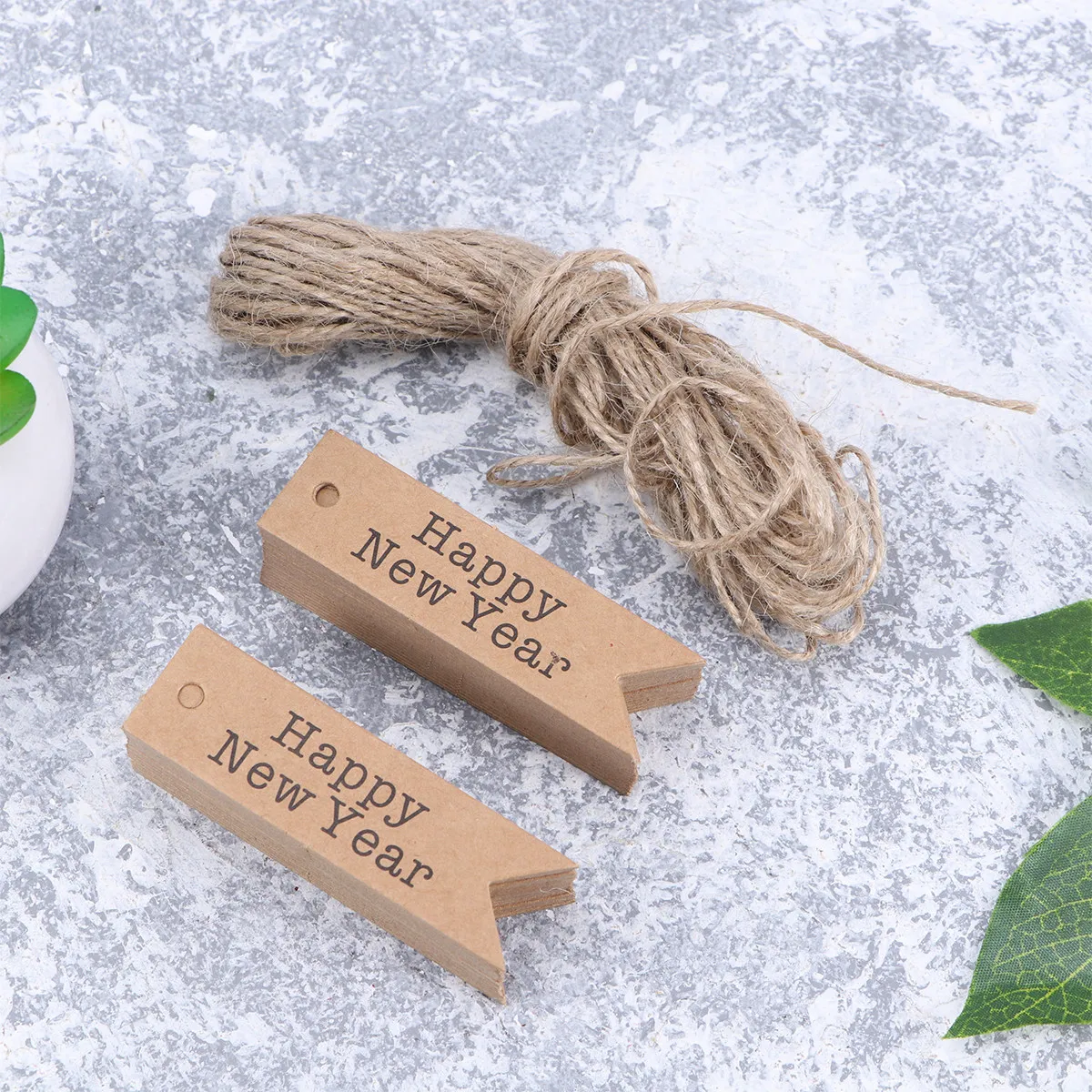 100Pcs Kraft Paper Hanging Tag Happy New Year Gift Tag Decor DIY Label Kraft for Gift Wrapping Party Baking Store