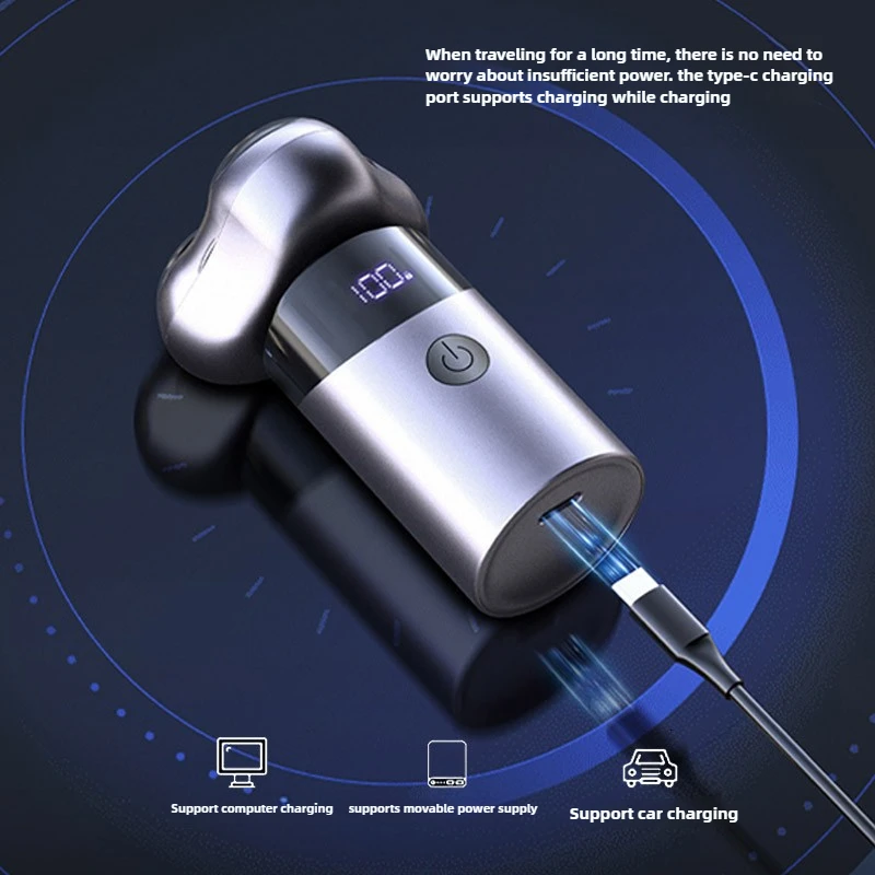 2025 Xiaomi Konka ثلاثة رئيس ماكينة حلاقة صغيرة للرجال ماكينة حلاقة كهربائية السفر المحمولة المعادن غسلها شحن ماكينة حلاقة Type-C كابل شحن