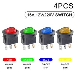 4Pcs 12V/220V Round Rocker Switch KCD1 Led Switch 16A 12V Light 3Pin Power Switch Car Button Lights ON/OFF