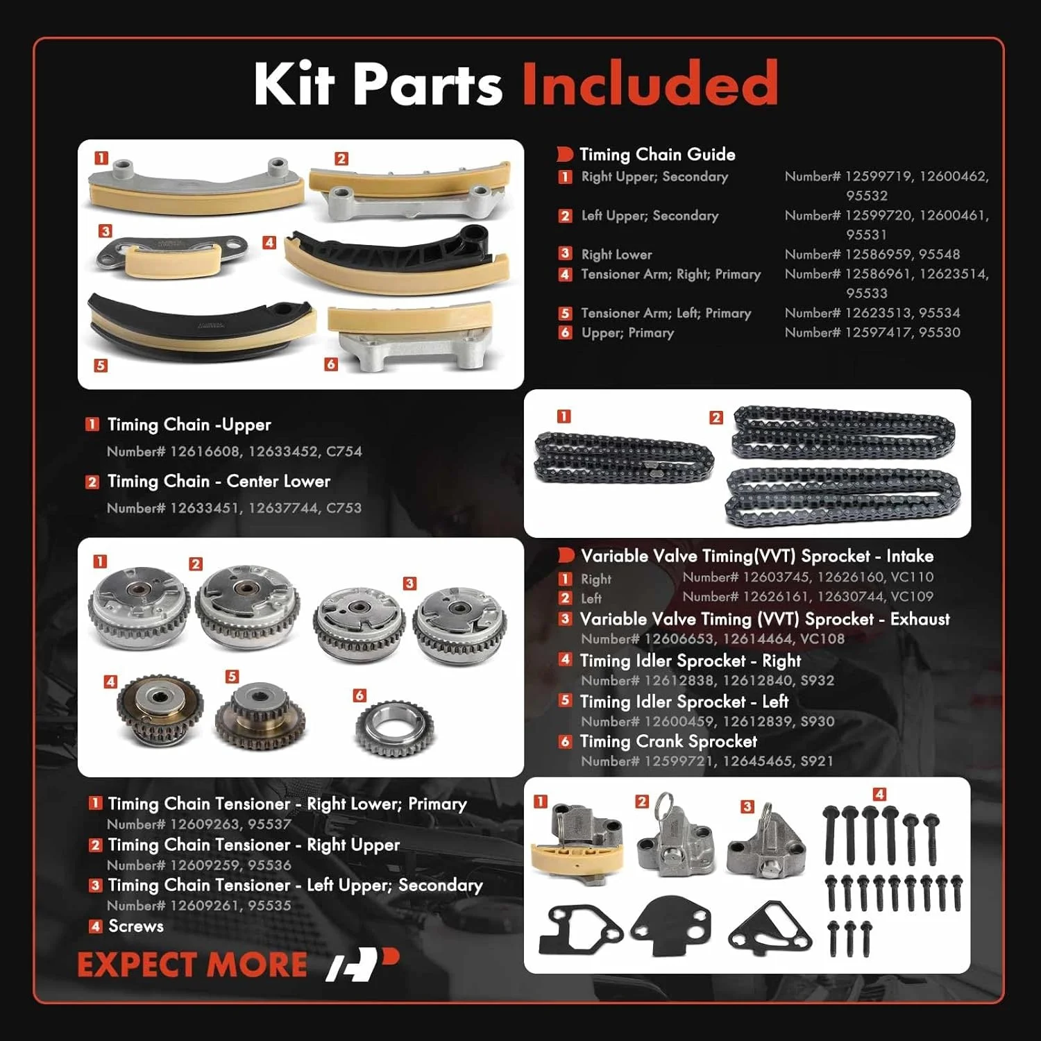 A-Premium Engine Timing Chain Kit W/VVT Sprocket [DOHC V6 30L/32L/36L] Fits Chevy/GMC/Pontiac/Saab/Saturn///