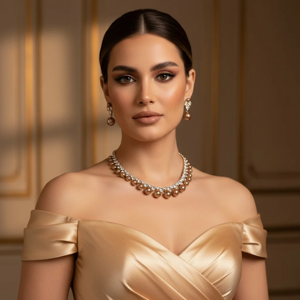 

Hot European Pearl Zircon Jewelry Set Luxury Necklace Earrings Premium Ornaments For Wedding Banquet Dress