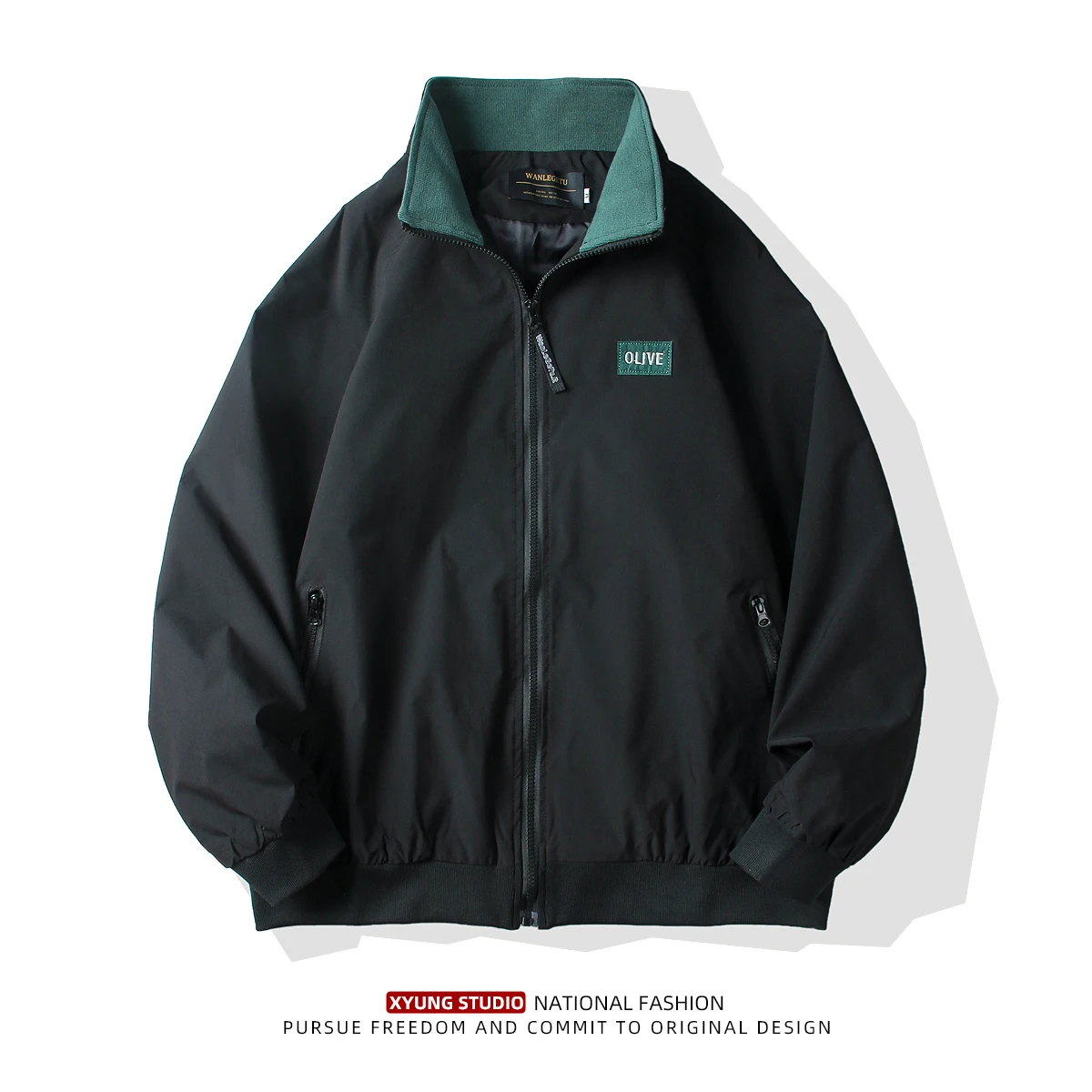 

Casual Men's Jaet American Sle Autumn Winter Zipper f High Collar Outdoor Loose Faion Windproof Outerwear