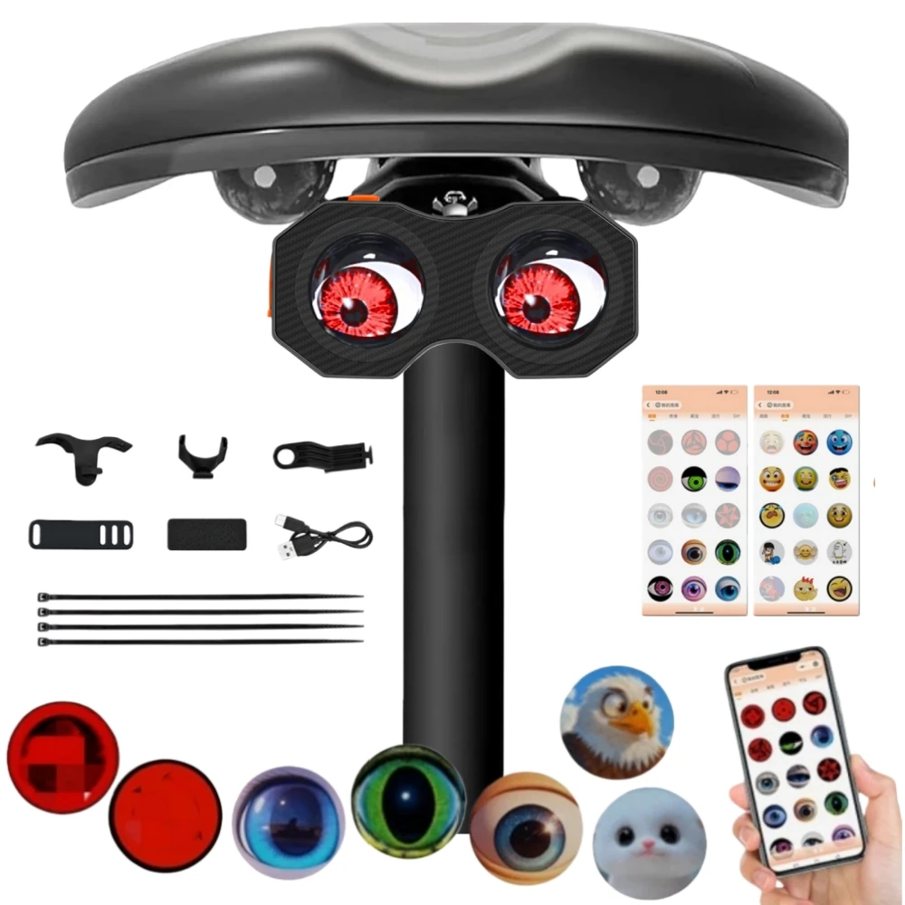 

Велосипедный светодиодный динамический 3D-объектив Devil Eye для мотоцикла, велосипеда, декоративное управление через приложение, глаза демона, задний фонарь для велосипеда