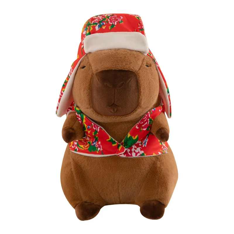 Kawaii Capybara knuffel in noordoosten Chinese bloemenjas gevulde pop voor kinderen verjaardag kerstcadeau schattige zachte dierenpop