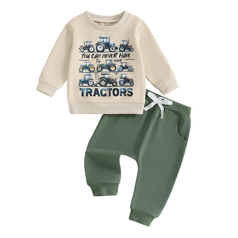 

Baby Boy Track Suit Tractor Letter Print Long Sleeve Sweatshirt and Elastic Pants 2 Piece Clothes Outfits for Toddler