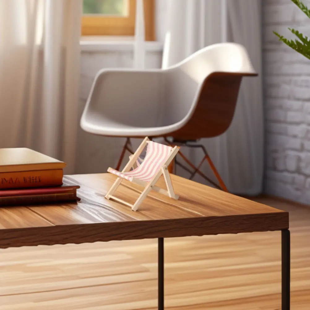 2Pcs Wooden Beach Chair Phone Stand Miniature Desktop Holder for Smartphones Adjustable Angle Support for Watching Videos Or