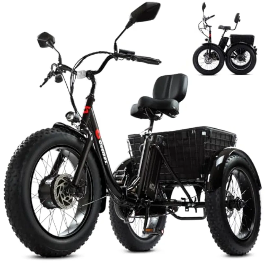 

Electric Tricycle for Adults 20 x 4.0 Fat Tire 3 Wheel Electric Bicycle 500W Peak Motor 20MPH 36V 13Ah Lithium Battery UL Certi