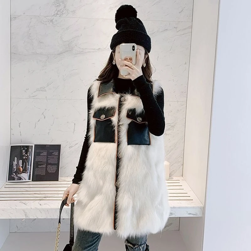 

2025 Autumn Winter Eco Friendly Faux Fur Vest Women's Mid Length Thickened Outerwear Slimming Youthful Trendy Sweet Cool Look​