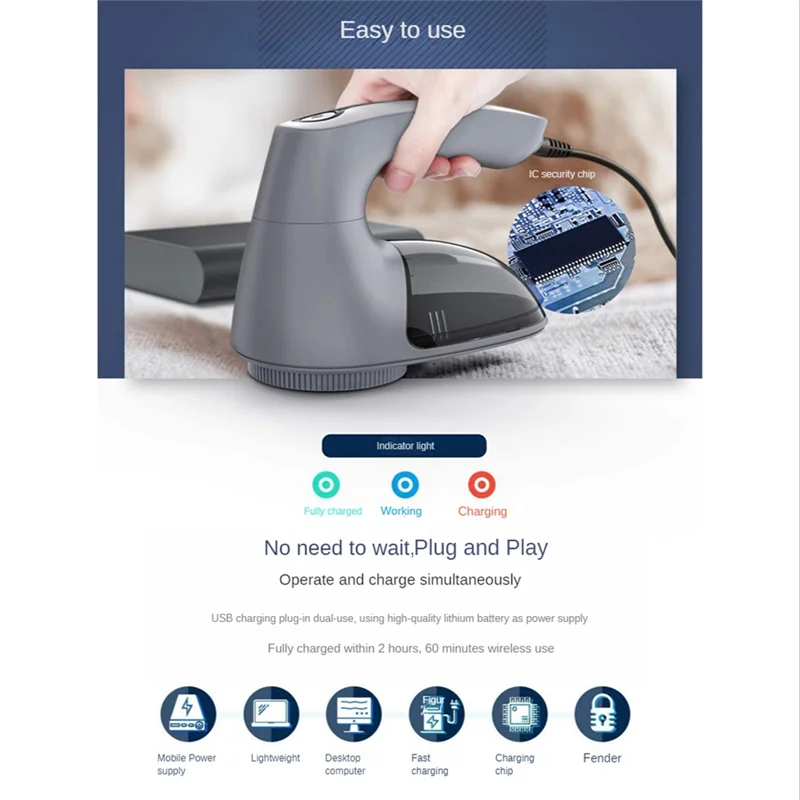 Removedor elétrico de fiapos com lâminas de 6 folhas, remover rapidamente USB, barbeador de tecido, barbeador de camisola para roupas, cama, cinza escuro