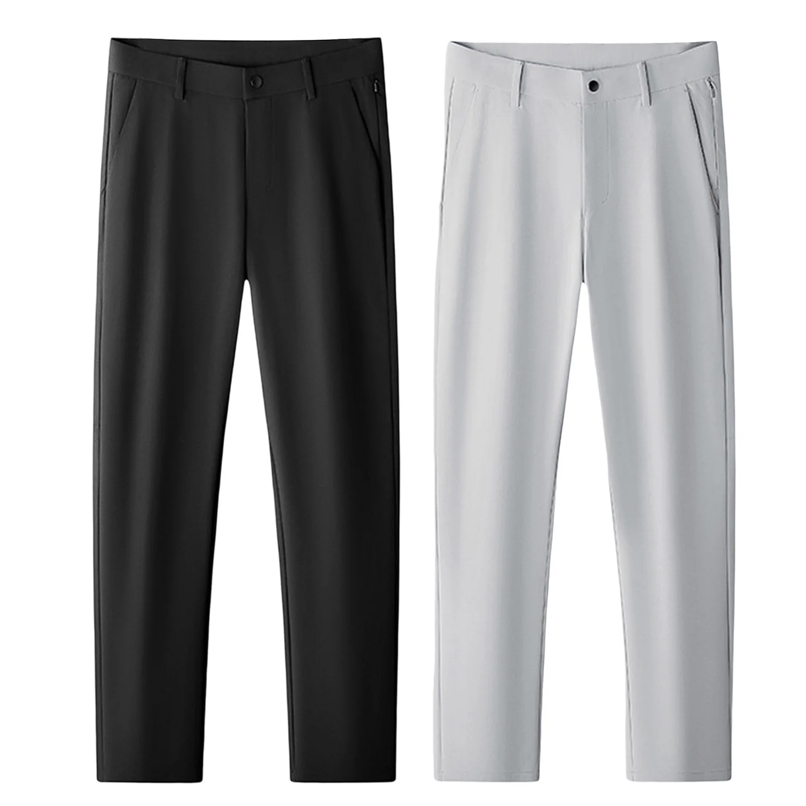 

Men Golf Trousers with Zipper Fly - Moisture-Wicking Casual Solid Color Pants with Pockets