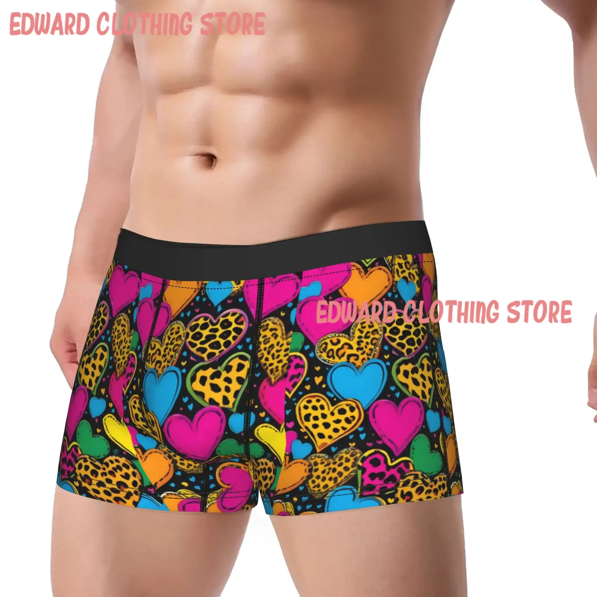 Heart Leopard Mix Underwear  Male Underpants Custom Comfortable Boxershorts Quality Shorts Briefs Big Size 2XL