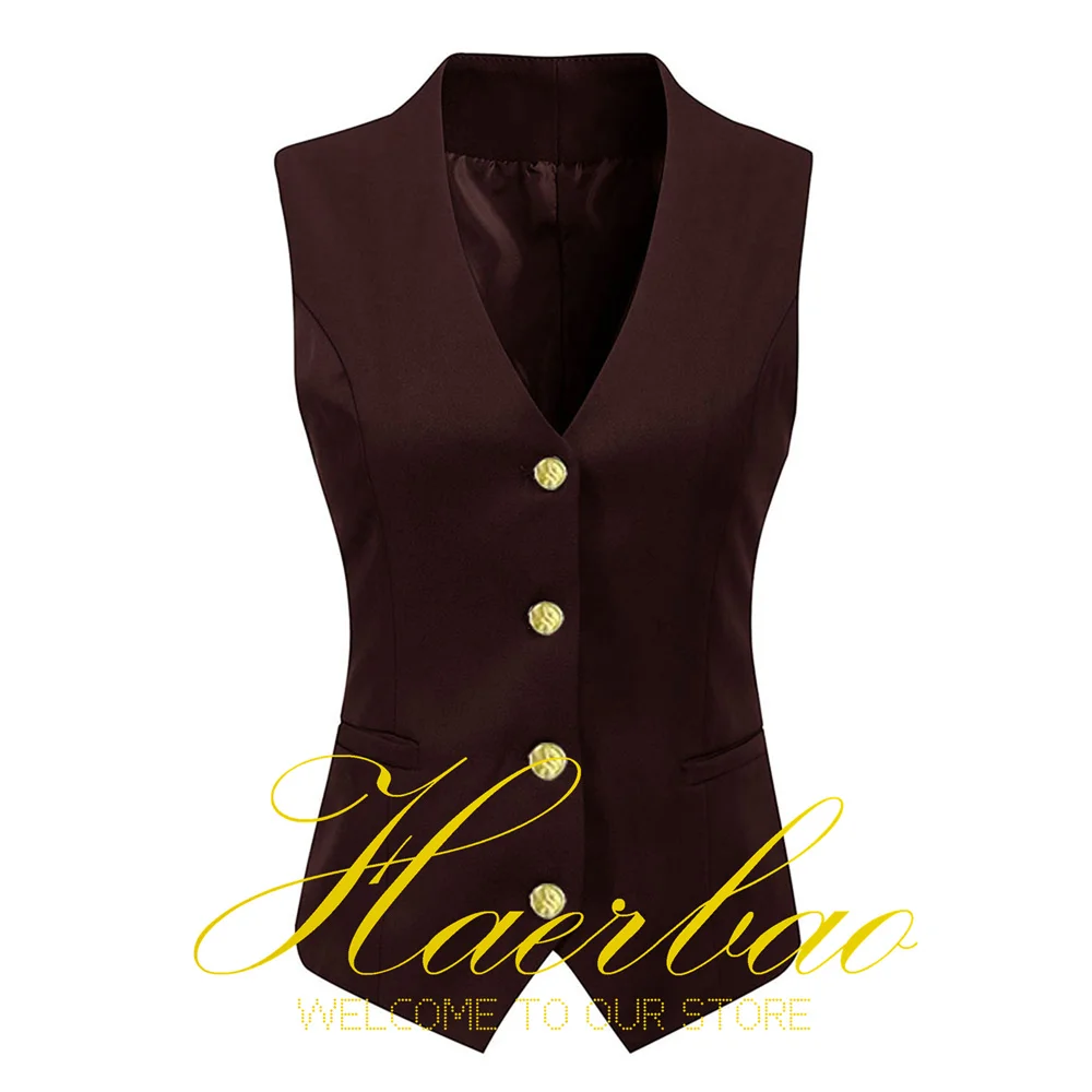 Women\'s V-Neck Sleeveless Jacket, Lady Waistcoat, Formal Vest, Office Work Wear, Business, Custom Color