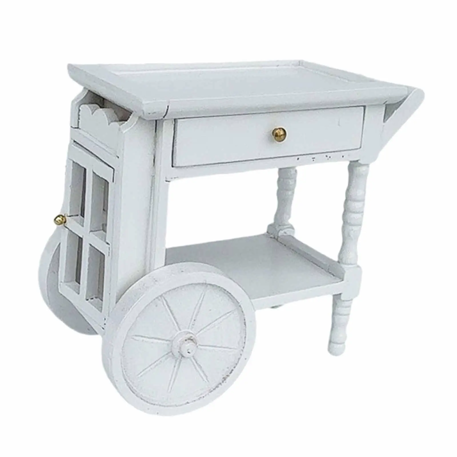 Carrinho de servir cozinha para casa de bonecas em escala 1:12, artesanato para mesa de areia, jardim de fadas