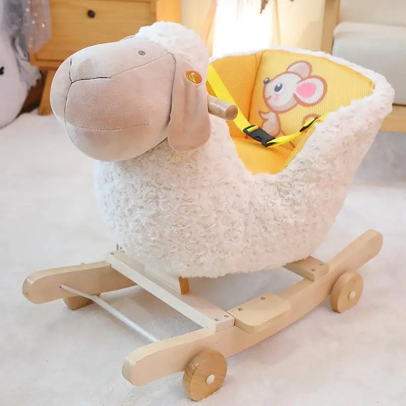 

Children's Trojan Rocking Horse Baby Plush Toy with Music Rocking Cart