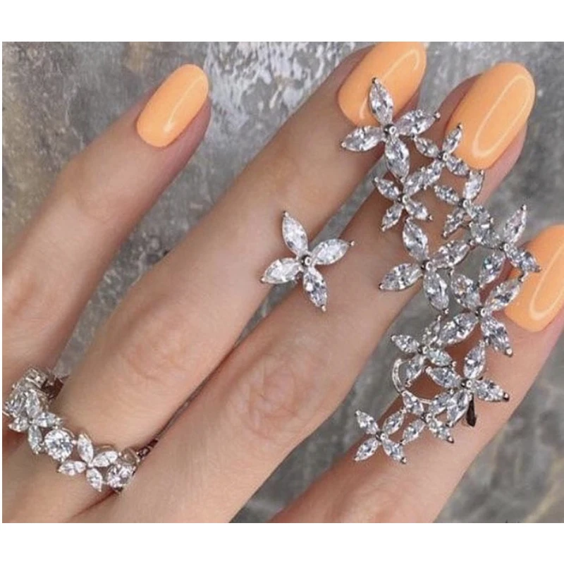 Luxury Dubai Flower Earring Ring Set Fashion Jewelry For Women Wedding Engagement Brincos Para As Mulheres E4744