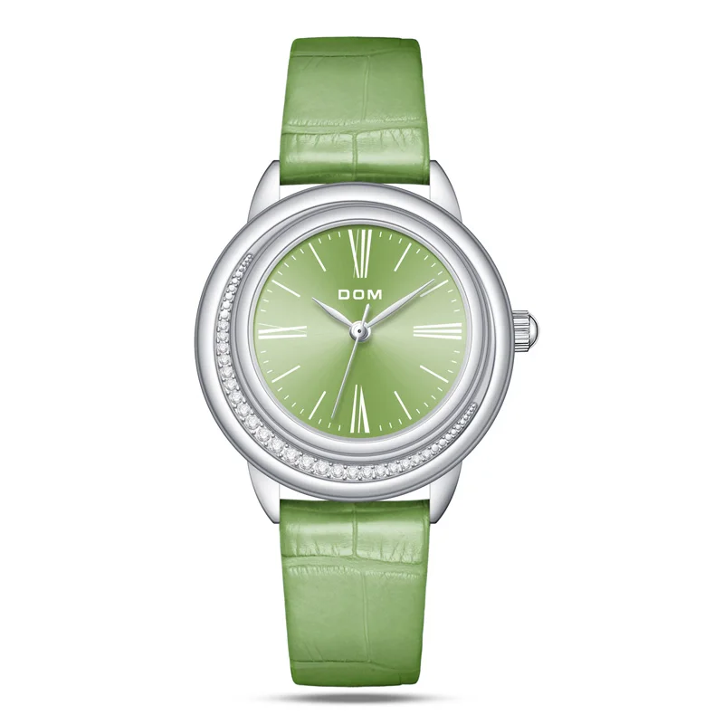 

DOM Top Luxury Fashion Female Quartz Wrist Watch Elegant Green Women Watches Leather Waterproof Clock Watch