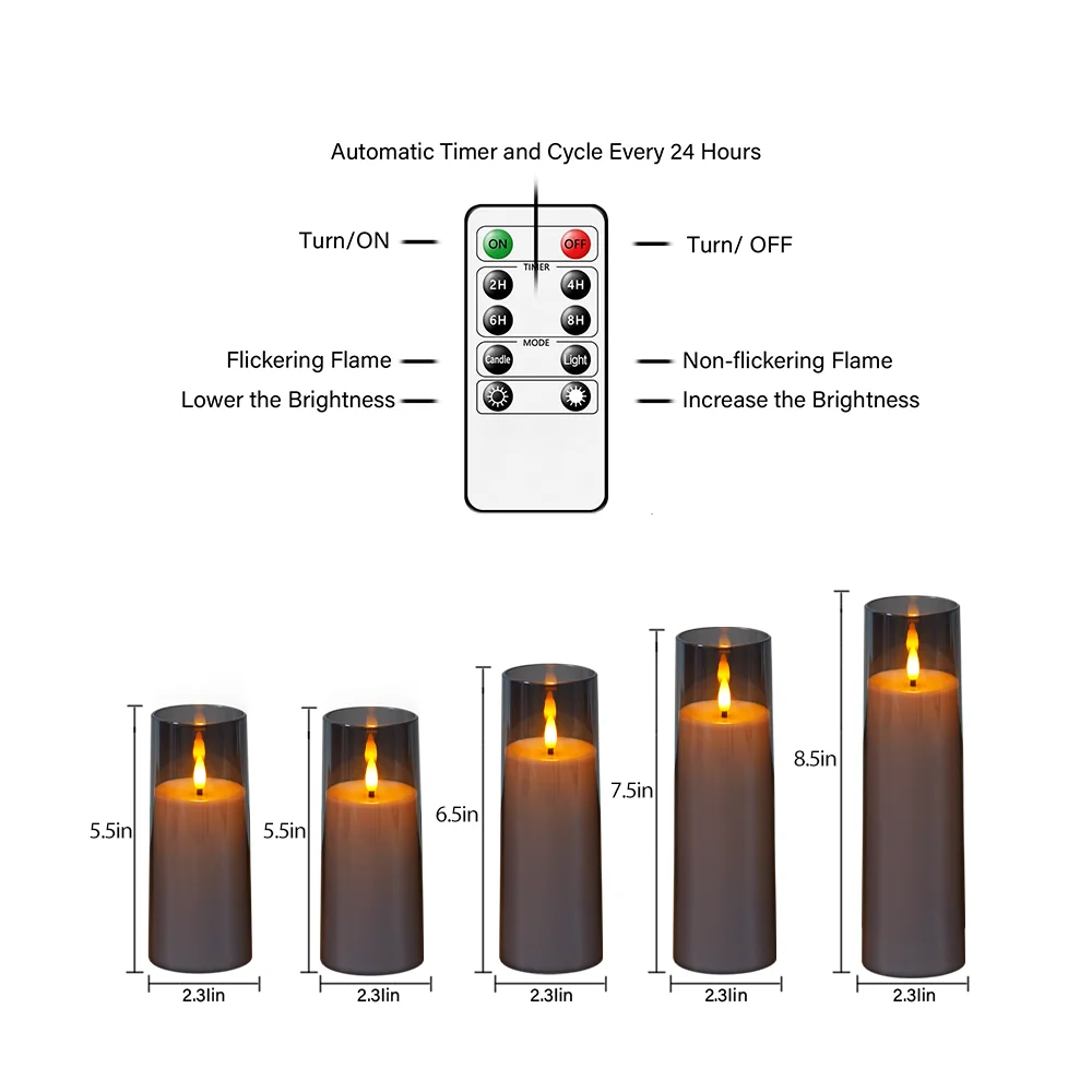 Set of 5 Classic Style LED Candle Lights with Remote Flameless for Wedding Centerpiece Romantic Candle Light Dinner Party Decora