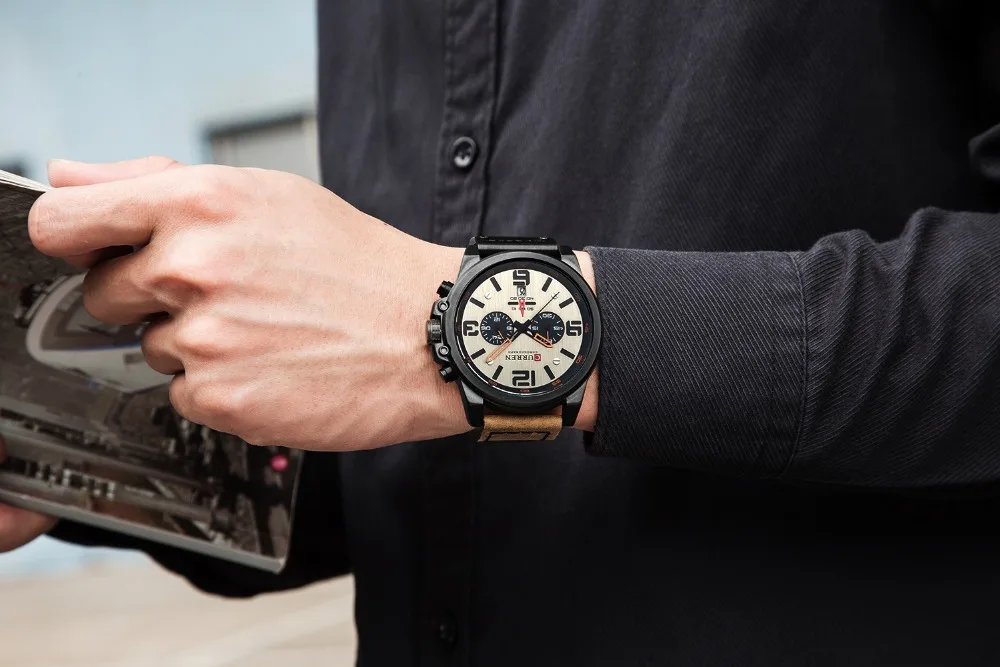 CURREN 8314 Herren Business-Armbanduhr mit Lederarmband, Wasserdicht mit Kalender, Lässige 6-Zeiger Quarzuhr – Detail 15