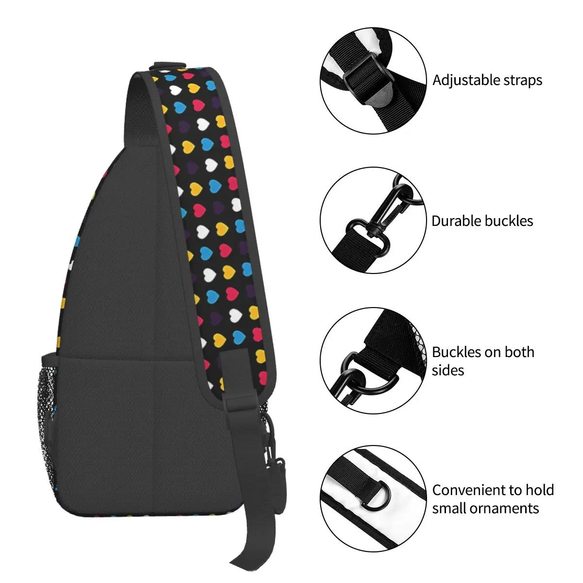 Crossbody Bag Esportes Polyamory Orgulho Corações Peito Bag Unisex Mulheres Homem Moda Ombro Mochilas Viagem