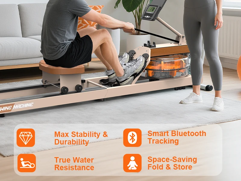 Faltbares Wasser-Rudergerät | 160KG Traglast | Bluetooth-Monitor | 180 ° Klappbares Heimtrainer-Rudergerät mit Aufbewahrungsrädern – Detail 2