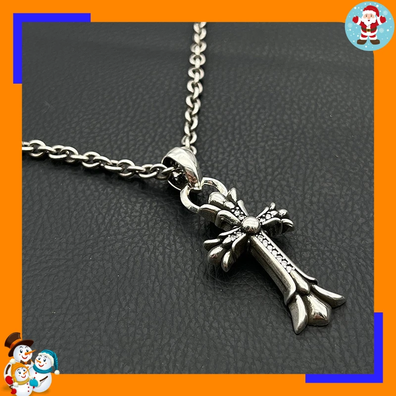 Premium Retro Full Diamond Water Drop Ring Double Cross Necklace Medium Hip Hop Personality Pendant Classic