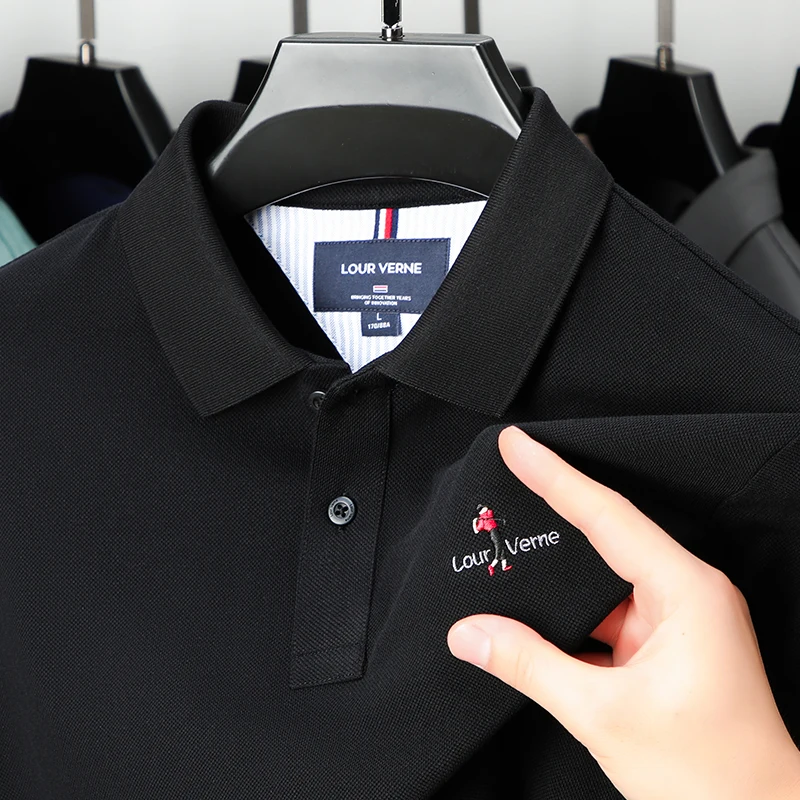 100% Cotton Designer Original Men's Long Sleeve Polo Shirt Classic Collar Embroidered Logo Soft Breathable Casual Business Men's