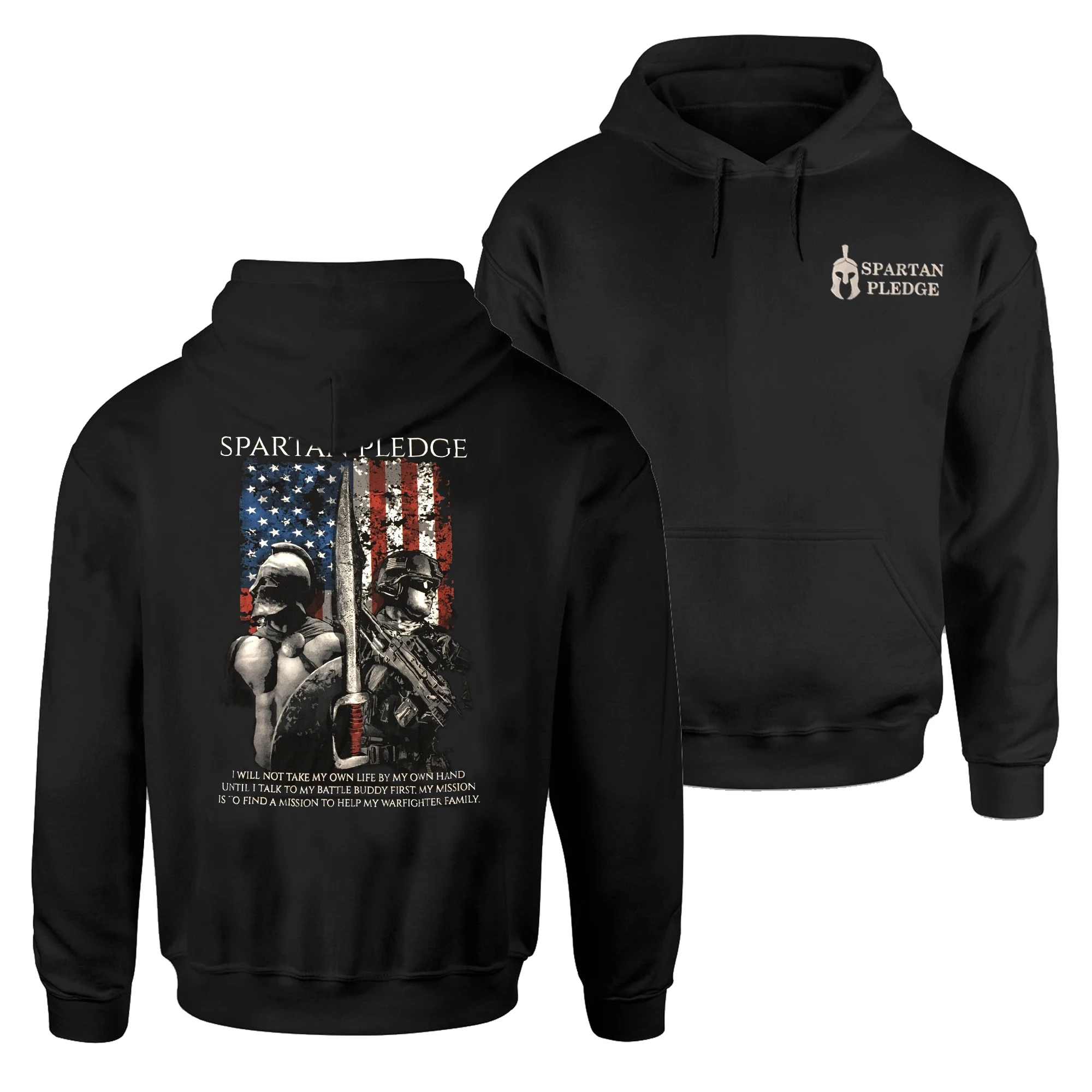 Spartan Pledge USA Flag Modern Soldier Sparta Warriors Pullover Hoodie 100% Cotton Comfortable Casual Mens Sweatshirt Streetwear