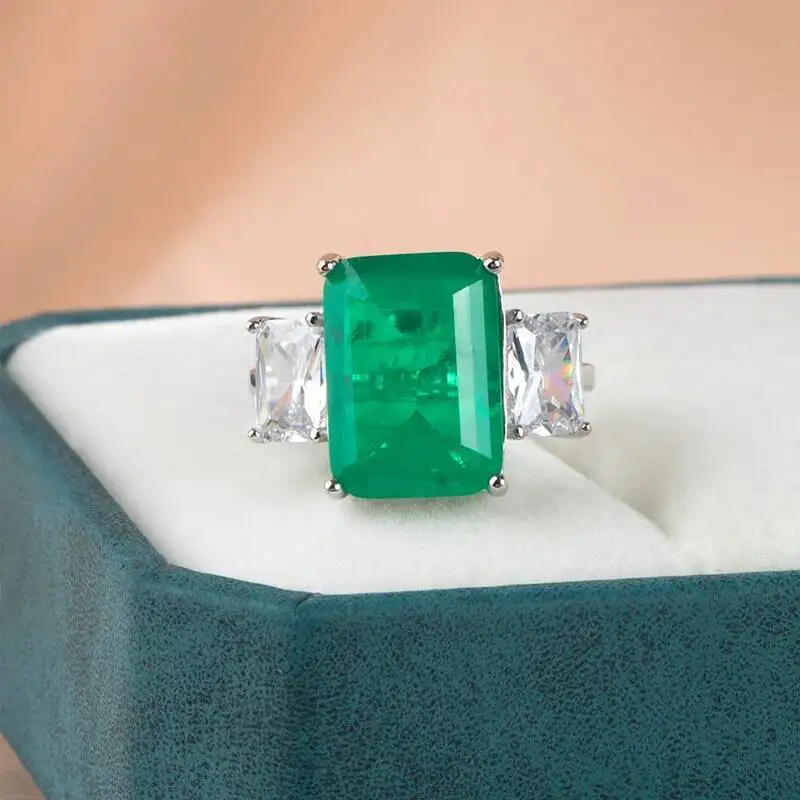Cellacity Green Emerald Gemstone Rings For Women Engagement Wedding Promise Ring  Sterling Female Silver Party jewelry Gift