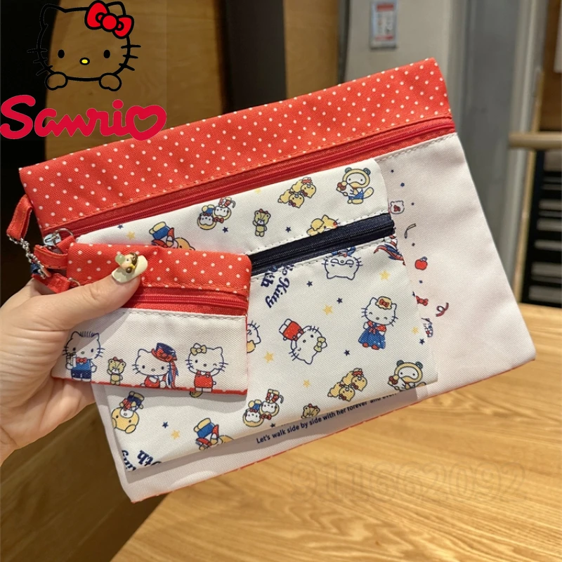 MINISO Hello Kitty New 3-piece Coin Purse Cartoon Cute Women's Coin Purse Fashionable Portable Cosmetic Bag with Large Capacity